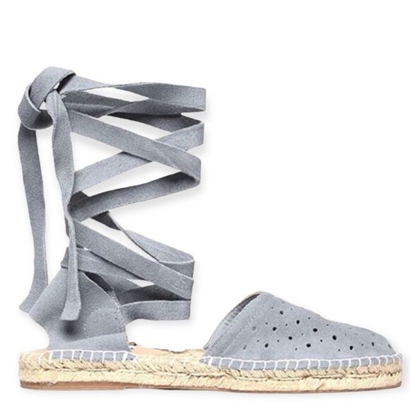 Blue Leather Suede Espadrille Lace Up Ankle Loafer Sandals by Steve Madden NEW - Picture 1 of 4